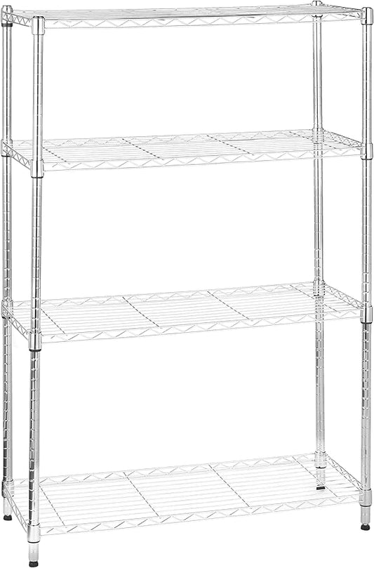 Amazon Basics 4-Shelf Adjustable Heavy Duty Steel Wire Rack Storage Shelving Unit for Kitchen, Garage, Easy Assembly, 350 lbs Per Shelf, 36" x 14" x 54", Chrome Silver
