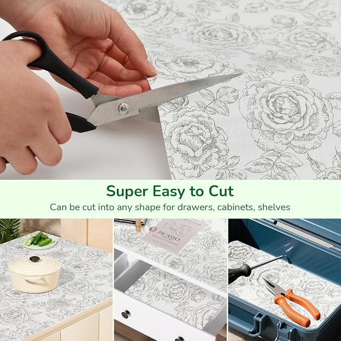 Floral Drawer and Shelf Liner for Kitchen, Non-Slip Non-Adhesive Cabinet Liners for Cupboard, Dresser, Shelves, Tool Box, Pantry, Thickened Easy Install, Strong Grip, 11.8In x 20FT, Rose