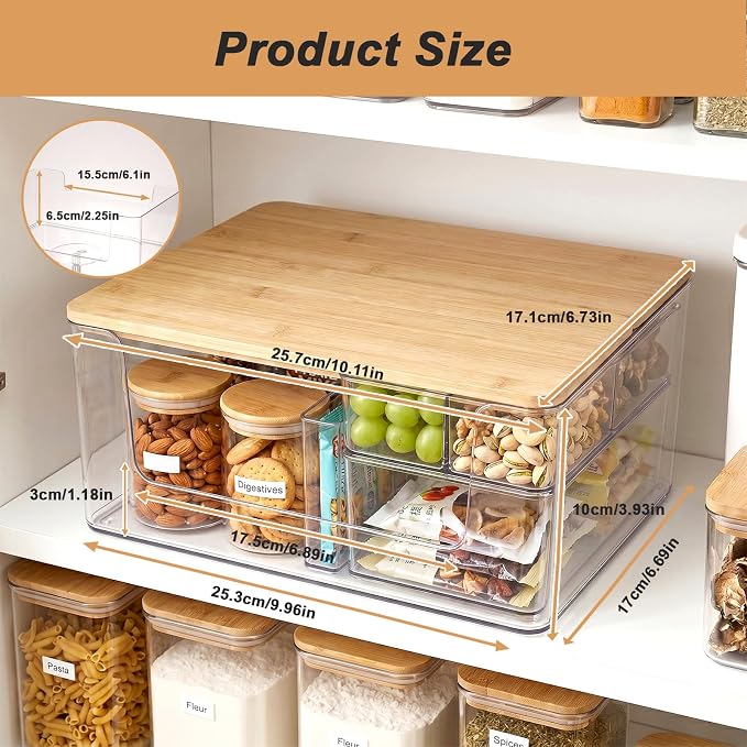 3 Pack Trash Bag Holder, Stackable Garbage Bag Dispenser with Bamboo Lid – Clear Plastic Organizer, Space-Saving Under Sink Storage for Kitchen, Laundry Room, Pantry & Cabinet