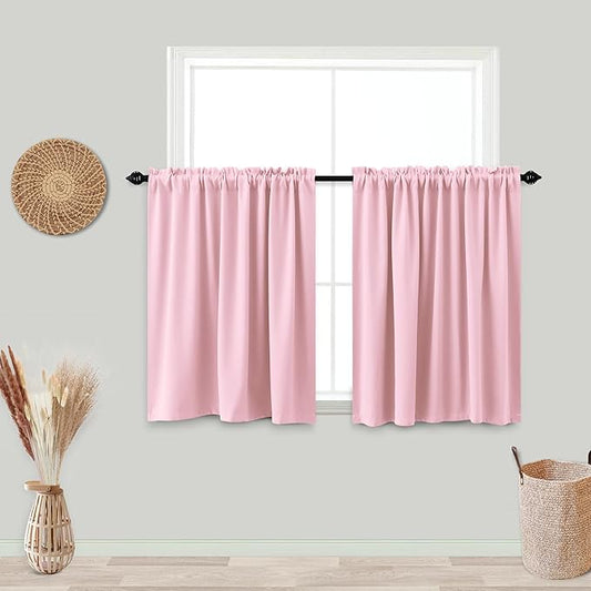 KOUFALL Pink Kitchen Curtains 24x36 Inch Length Set of 2 Pack Rod Pocket Short Curtains for Small Bathroom