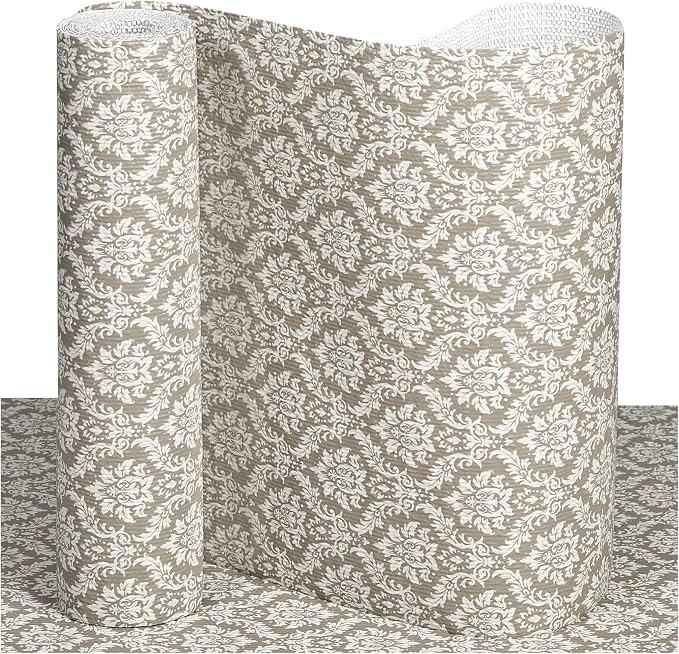 Drawer and Shelf Liner, Non-Slip Kitchen Cabinet Liners Non-Adhesive Thick Strong Grip Waterproof Washable Mats Protect Dresser Shelves Cupboard Bathroom Cabinets, Boho: Beige, 12 in X 10 FT