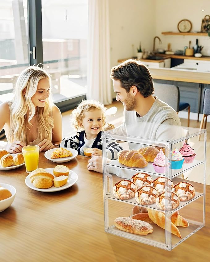 MEI NIAN Pastry Display Case,Bread Box for Kitchen Countertop,4-Layer Adjustable BreadBox, Large Capacity Bread Box for Home-baked Breads,Muffins,Bagel Storage Container, Bread Holder 1-Pack
