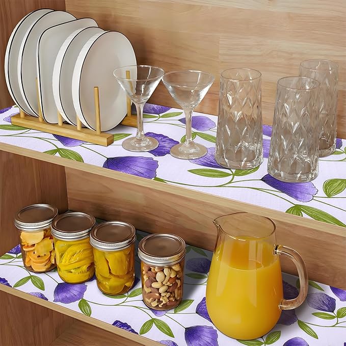 Shelf and Drawer Liner for Kitchen Cabinets 3Rolls*17.7'' X 96'' Non Adhesive Shelf Paper Strong Grip Anti Slip Cabinet Liners for Shelves, Oil-Proof Waterproof Cupboard Liner