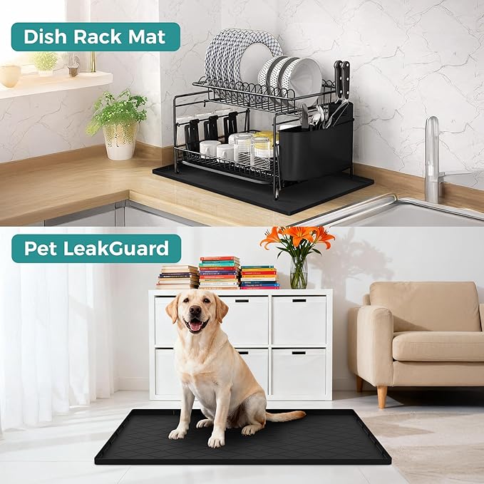 URMONA 19" x 19" Waterproof Silicone Mat in Multiple Sizes & Colors, Under Sink Mat for Kitchen & Bathroom, Pet Food Pad for Dogs & Cats, Kitchen Cabinet Liner, Multi-Purpose for Storage(Khaki)