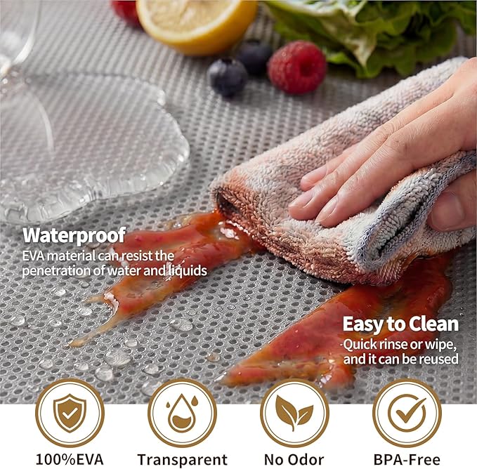 PABUSIOR Large Cabinet Liner for Shelves: 100% EVA Clear Kitchen Shelf Liner 18 Inch Wide x 240" - Non-Adhesive Non Slip Waterproof Bathroom Cupboard Drawer Mat for Under Sink