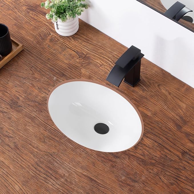 Undermount Bathroom Sink 18.4"x15" Oval Undermount Sink White Ceramic Bathroom Sinks Under Counter Basin with Overflow
