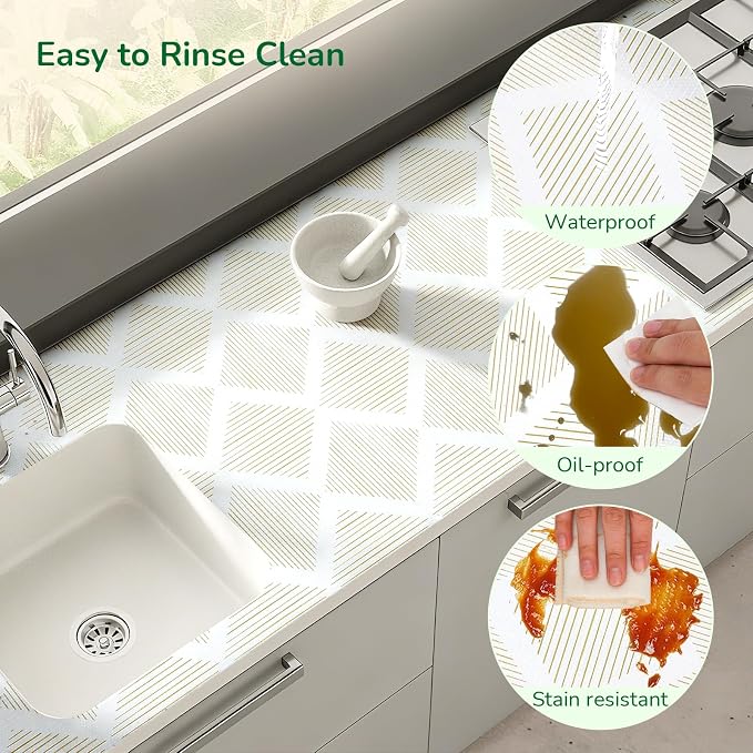 Drawer and Shelf Liner for Kitchen 17.5in x 10FT, Non-Slip Non-Adhesive Cabinet Liners for Cupboard, Dresser, Shelves, Tool Box, Pantry, Thickened Easy Install, Strong Grip, Yellow&White