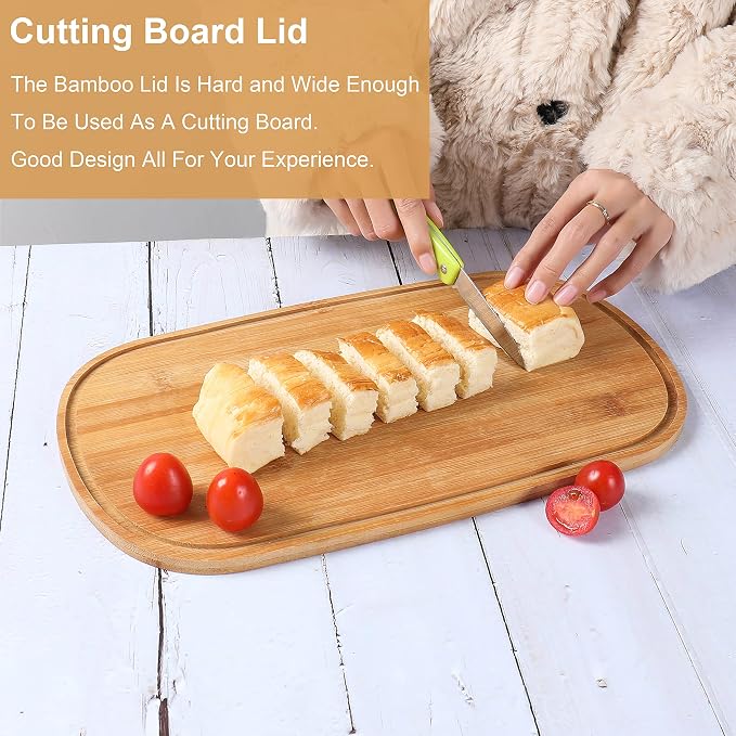 Bread Box For Kitchen Countertop,Bread Box with Cutting Board Lid Made with Bamboo Fiber,Bread Container Holder Keeper Keep Fresh I14.4x8.3x5.6 in……