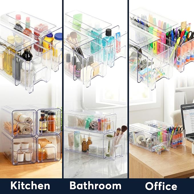 Sorbus Large Clear Stackable Storage Drawers – 2-Pack Plastic Organizer Bins with Handles – Pull-Out Stackable Drawers for Bathroom Closet, Medicine, Cabinet, Pantry Storage, Baby Bottle Organizer