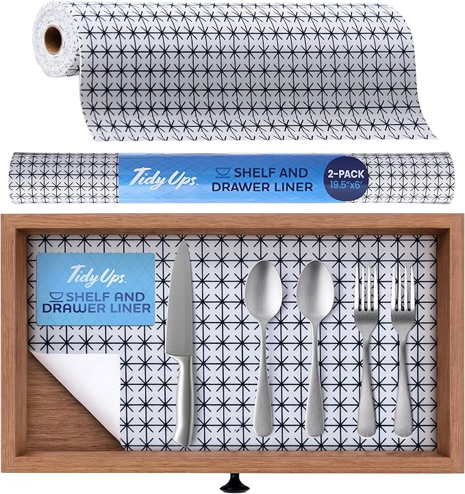 Adhesive Shelf Liner — Waterproof Felt Cabinet Liner & Contact Paper for Kitchen Organization — Soft Glide Drawer Liners, Under Sink Mat & Shelf Covers (Midnight Grid, 19.5in x 6ft, 2-Pack)
