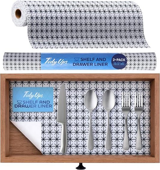 Adhesive Shelf Liner — Waterproof Felt Cabinet Liner & Contact Paper for Kitchen Organization — Soft Glide Drawer Liners, Under Sink Mat & Shelf Covers (Midnight Grid, 19.5in x 6ft, 2-Pack)