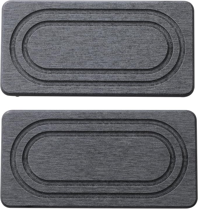 2PCS Water Absorbing Stone Tray for Sink, Quick Drying Diatomite Bathroom Tray Countertop, Stone Drying Mat for Kitchen Counter Faucet, Soap Dish Dispenser Vanity Organizer, Dark Gray-B-7.9" x 4"