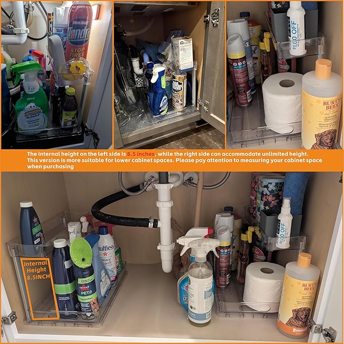 Yieach 2 Pack 14.6″ Deep Pull Out Under Sink Organizer,10.8″ High 2 Tier Slide Out Cabinet Organizer for Kitchen Cabinet,Undersink Organizers,Under Sink Shelves,Bathroom Organizers and Storage,Clear