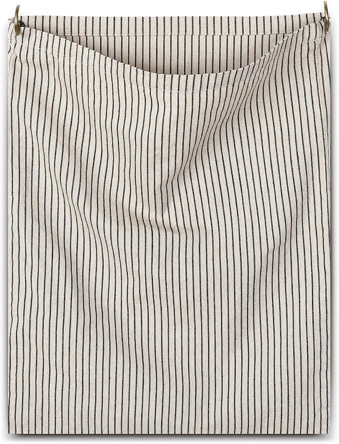 Reusable Dirty Rag Storage Bag Linen Dish Towel Cloth Bag Dish Rag Holder Natural Cotton Vintage for Under Sink Cabinet Door Organizer Laundry Bathroom Storage(Ecru,Vertical Stripes)