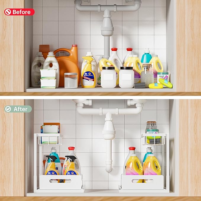 Under Sink Organizer and Storage, Slide Out Cabinet Organizer, Pull Out Sink Shelf for Kitchen Bathroom Laundry, 1 Pack White