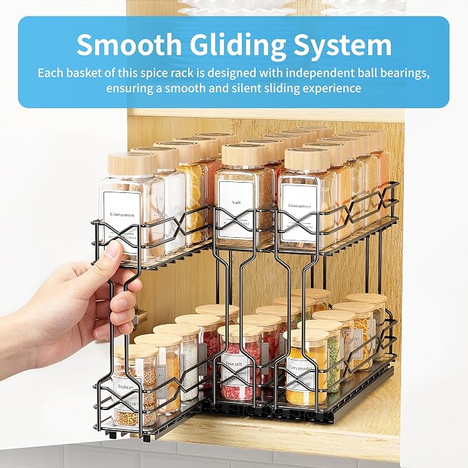 BOIVSHI Pull Out Spice Rack - Heavy Duty Vertical Spice Rack Pull Out, No Drill Install Spice Organizer for Cabinet, Inside Cabinet, Narrow Cabinet, 2.1" W×10.1" D×8.1" H, 3-Pack, Black