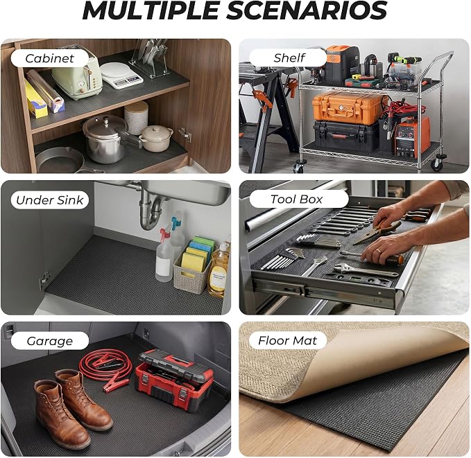PABUSIOR Toolbox Drawer Liner 24 Inch: Large Non Slip Tool Box Shelf Liners for Under Sink - 5MM Thick Foam Heavy Duty Cabinet Mats for Garage Shelves 24" W x 197" L Black
