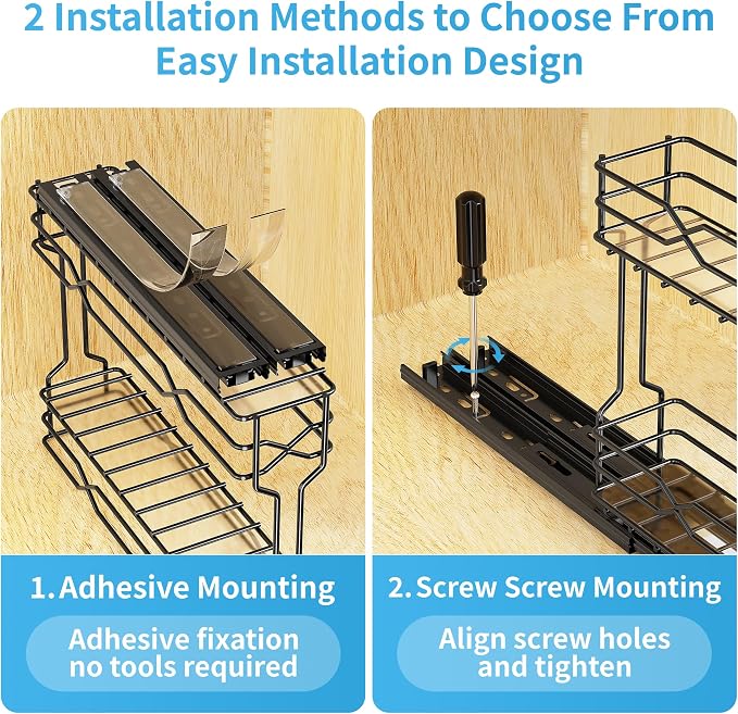 BOIVSHI Pull Out Spice Rack - Heavy Duty Vertical Spice Rack Pull Out, No Drill Install Spice Organizer for Cabinet, Inside Cabinet, Narrow Cabinet, 2.1" W×10.1" D×8.1" H, 3-Pack, Black