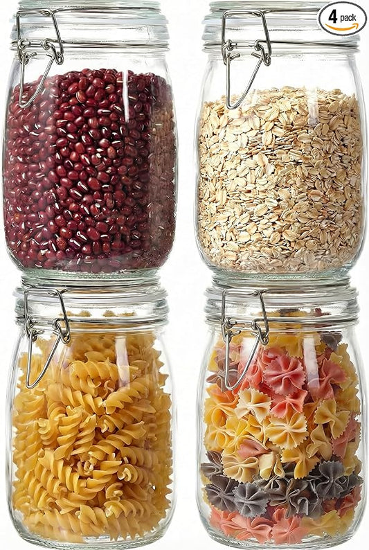 HomArtist 32 oz Wide Mouth Glass Jars with Airtigh Lids, 4 Pack Glass Pickling Jars for Canning, Fermenting, Large Mason Storage Container for Coffee, Flour, Sugar, Pasta
