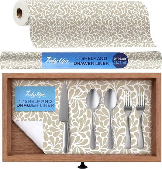 Adhesive Shelf Liner — Waterproof Felt Cabinet Liner & Contact Paper for Kitchen Organization — Soft Glide Drawer Liners, Under Sink & Shelf Covers (Sandstone Petals, 23.75in x 6ft, 2-Pack)