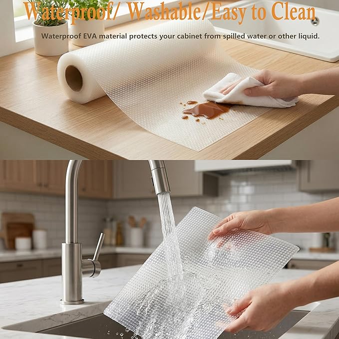 Shelf Drawer Liner for Kitchen Cabinet Mat 14 Inch Wide X 20 Ft Non Adhesive Pantry Closet Shelf Liner Non Slip Waterproof Washable Strong Grip Mat for Bathroom Refrigerator Under Sink Rv Cupboard