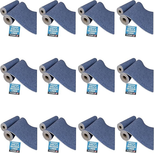 Drymate Premium Luxury Shelf & Drawer Liner, Thick Cushioned Fabric, Non-Adhesive, Absorbent, Waterproof, Slip-Resistant, Liners for Kitchen Cabinets, Cupboards (USA Made)(12”x59”)(24-Pack)(Blue)
