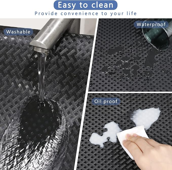HooTown Shelf Liner Kitchen Cabinet Drawer Mats 17.5 Inch Wide x 196.8 Inch Long, Non Skid EVA Plastic Washable Oil Proof Pad for RV Drawer, Dish Plate Slippery Protection, Black