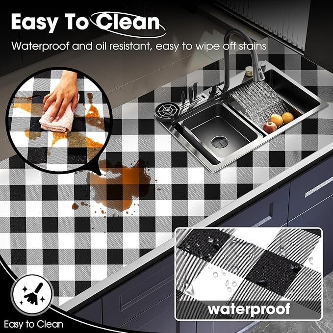 Drawer and Shelf Liner, Non-Slip Kitchen Cabinet Liners Non-Adhesive Thick Strong Grip Waterproof Washable Mats Protect Dresser Shelves Cupboard Bathroom Cabinets, Buffalo Plaid, 12 in X 30 FT