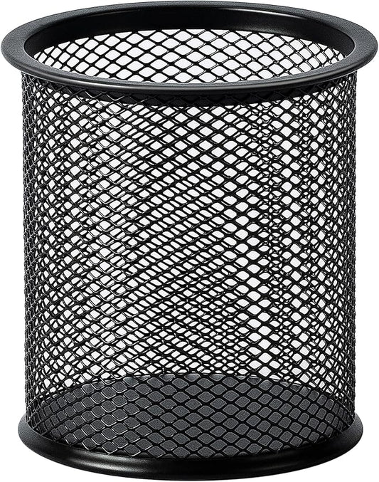 Amazon Basics Wire Mesh Pen Holder, Pencil Cup Desk Organizer for Stationery, Scissors, Office Caddy Storage, 3.7" x 3.3", Black
