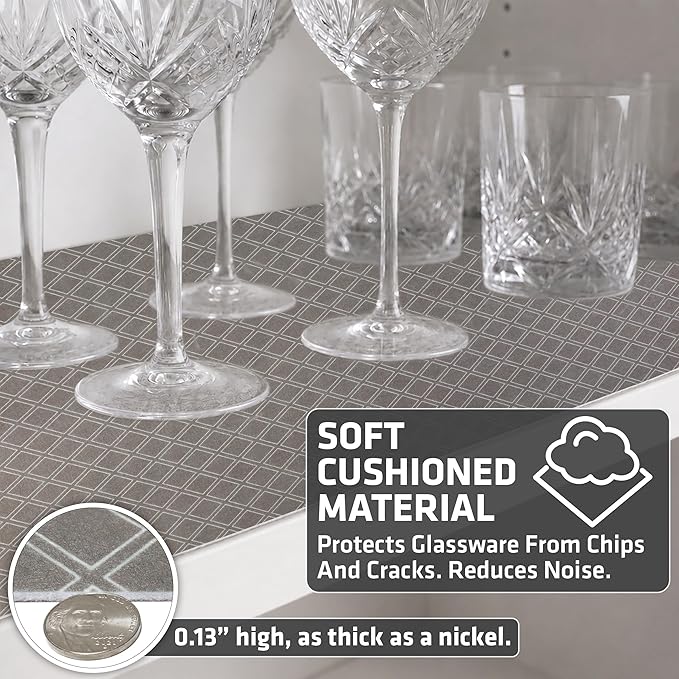Drymate Premium Luxury Shelf & Drawer Liner, Thick Cushioned Fabric, Non-Adhesive, Absorbent, Waterproof, Slip-Resistant, Liners for Kitchen Cabinets, Cupboards (USA Made)(12”x59”)(2-Pack)(Taupe)