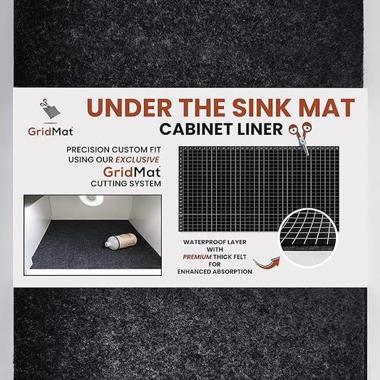 GridMat® Under Sink Mat Cabinet Liner, Precision Custom Fit with Exclusive GridMat® Cutting System, Waterproof, Premium Thick, Ultimate Absorption, Kitchen Bathroom Laundry (Charcoal, 24x34 Inches)