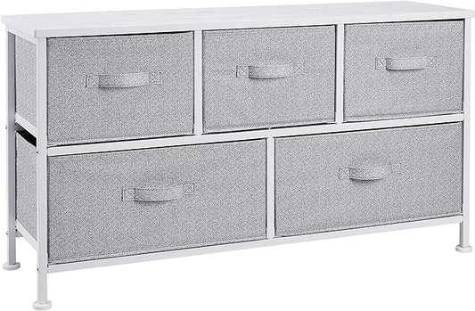 Amazon Basics Extra Wide Fabric 5-Drawer Storage Organizer Unit for Bedroom Closet, White